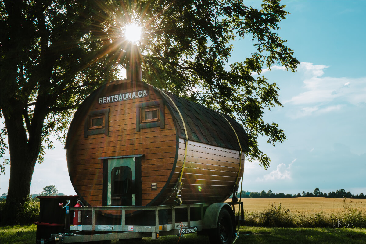 Wood-fired mobile sauna ready for an Ontario rental