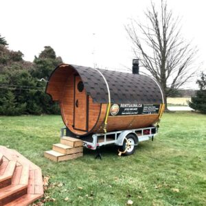 “Standard” Round Mobile Barrel Sauna | With change room